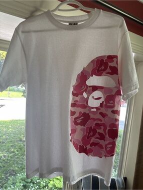 BAPE White & Pink ABC Camo Slide Ape Tee
